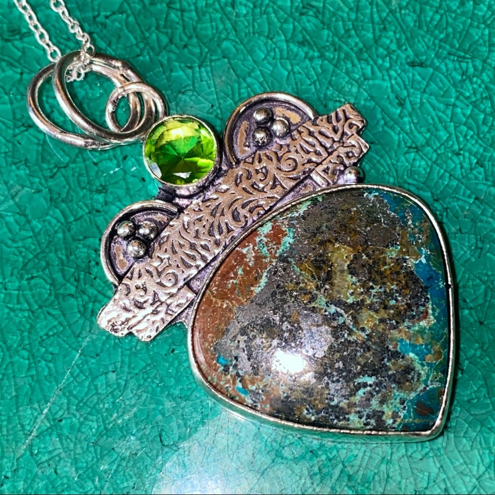 SALE ⭐️ Chrysocolla natural gemstone statement pendant